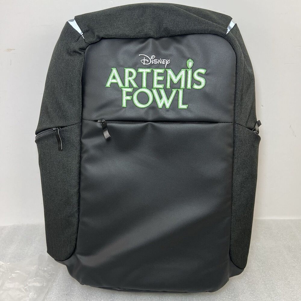 Disney Artemis Fowl Movie Promo Backpack Black Green Embroidered Logo Bag NEW